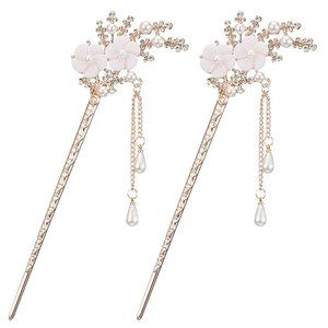Hair Stick Crystal Rhinestone Flower 2/pack
